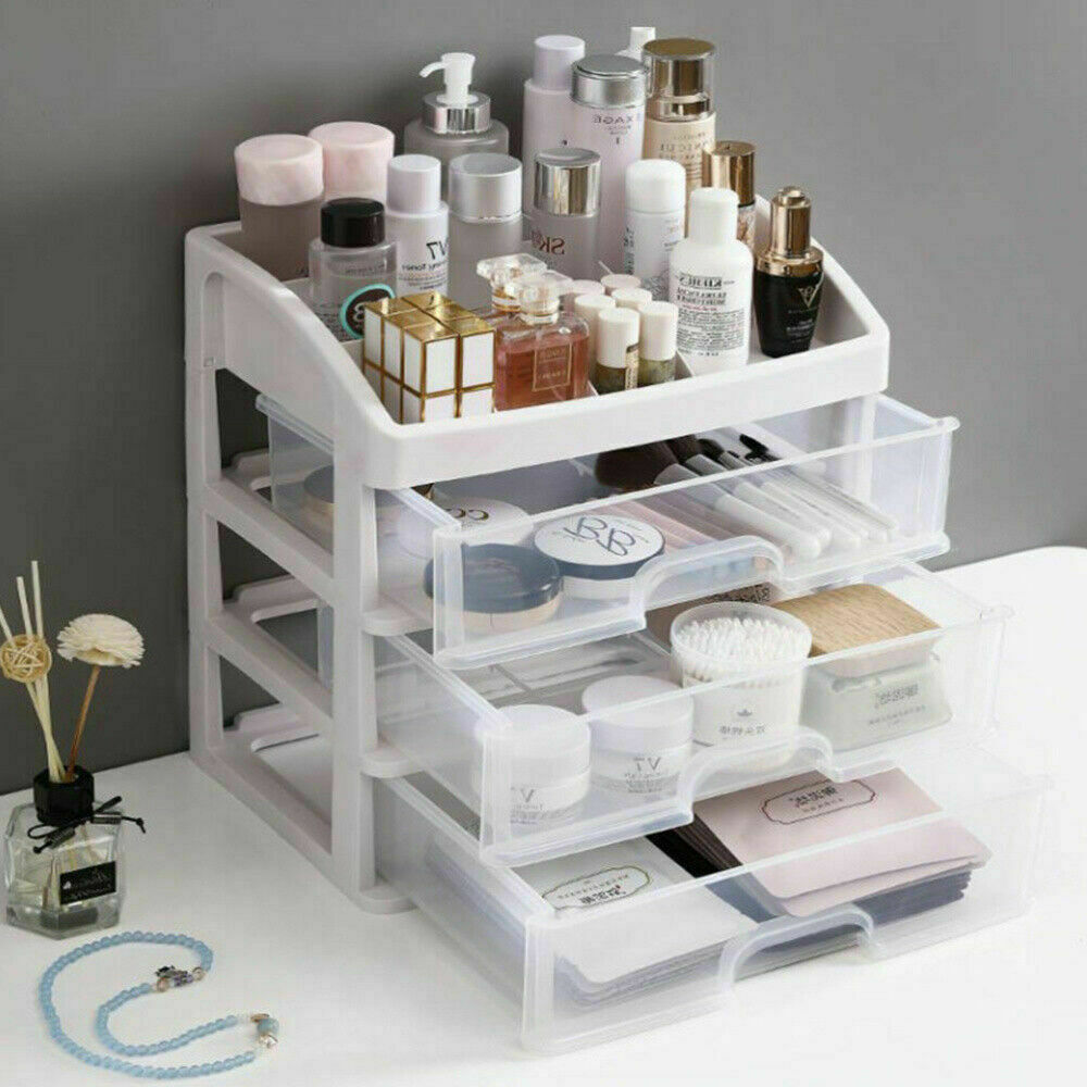 4 Tiers Makeup Storage Clear Box Desktop Cosmetic Stationery Drawers Organizer