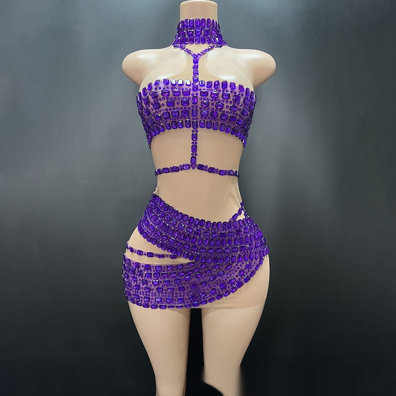 High-end And Fashionable Rhinestone Tube Top Short Skirt Top Vest