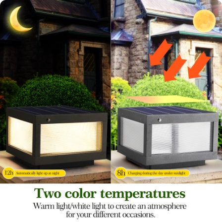 12 Black Solar Powered LED Post Cap Light, Modern Outdoor LED Fence Light For Pathways, Decks, And Patios 2-Pack
