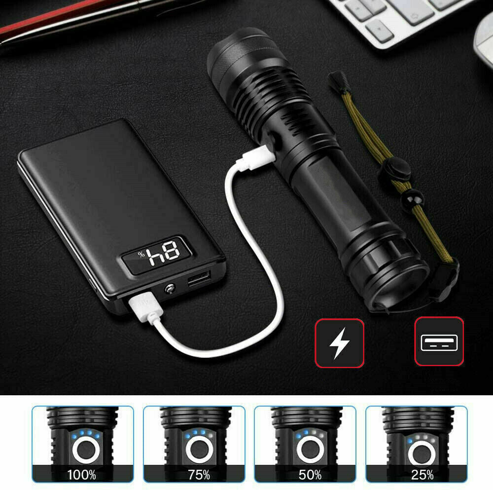 990000lm Rechargeable XHP70 Most Powerful LED Flashlight USB Zoomable Torch Lamp