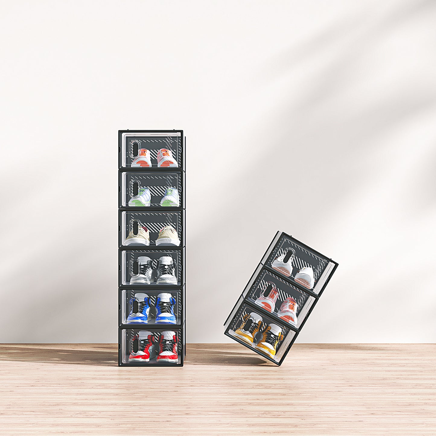 Black Small 6PCS 33x23x14cm Shoebox, Plastic, Grid, Free Combination