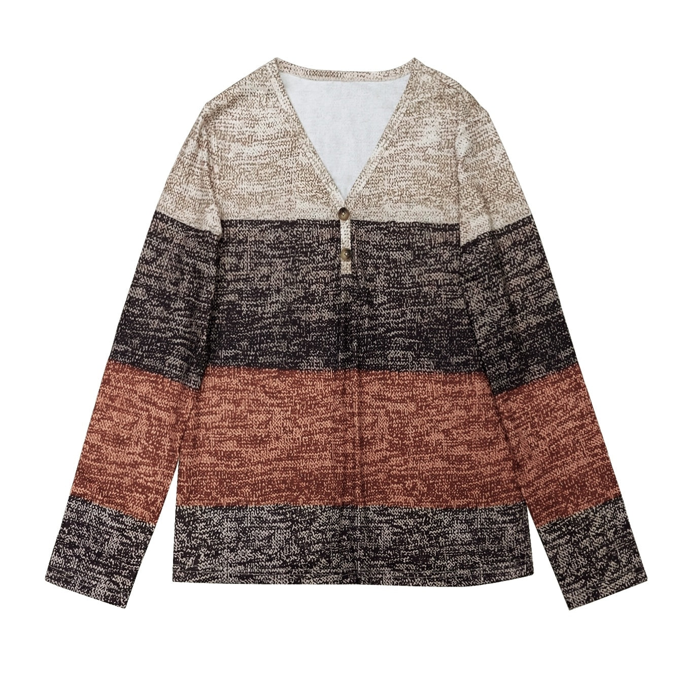 Women's Pullover Color Block Casual Print V-neck Long Sleeved T-shirt