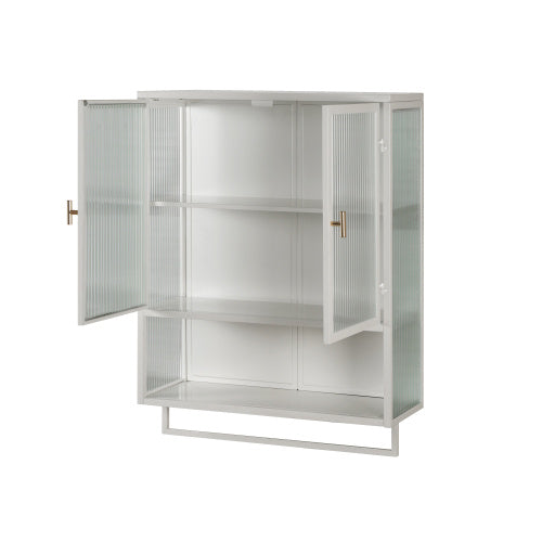 Modern Double Door Wall Cabinet With Glass Door With Two Levels Of Enclosed Storage, Open Shelves And Towel Rails For The Entrance Living Room Bathroom Dining Room Unavailable Platforms- Temu