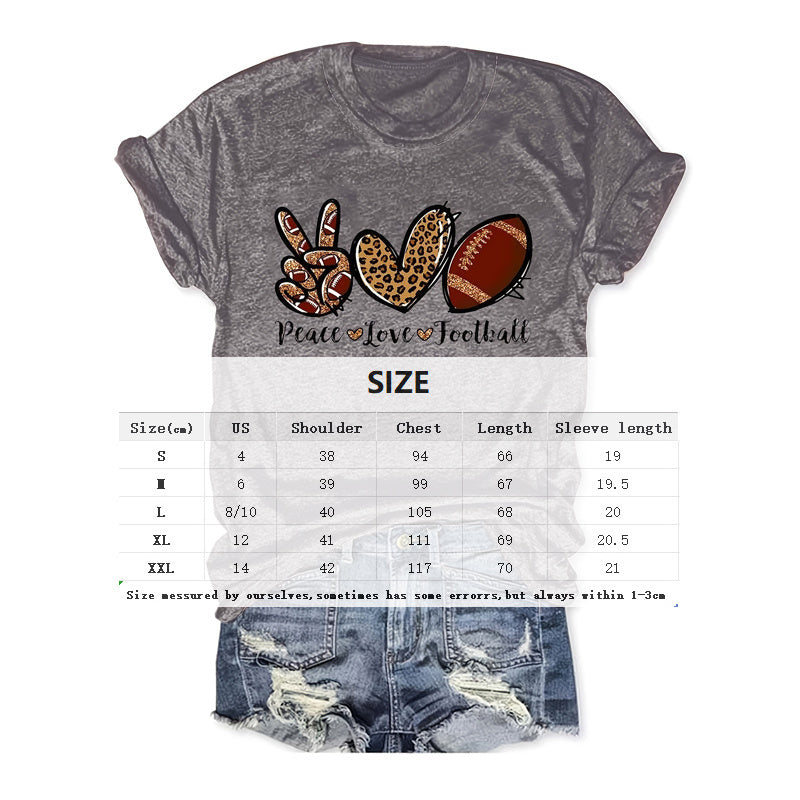 Women's Summer Round Neck Graphic Print Tee - Scissor Hands, Leopard Heart & Football Design