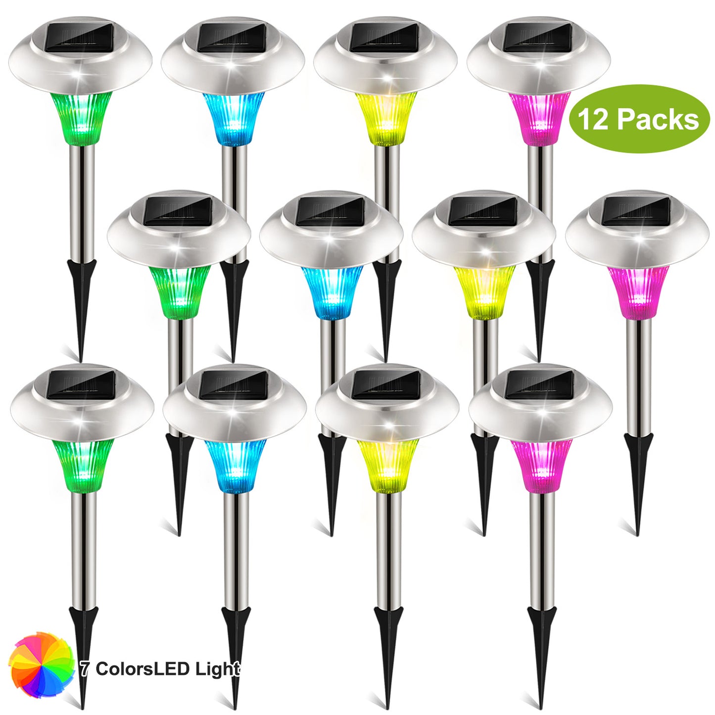 12Pcs 8Pcs 4Pcs Solar Garden Lights IP44 Waterproof 7 Color Changing For Yard Driveway Walkway