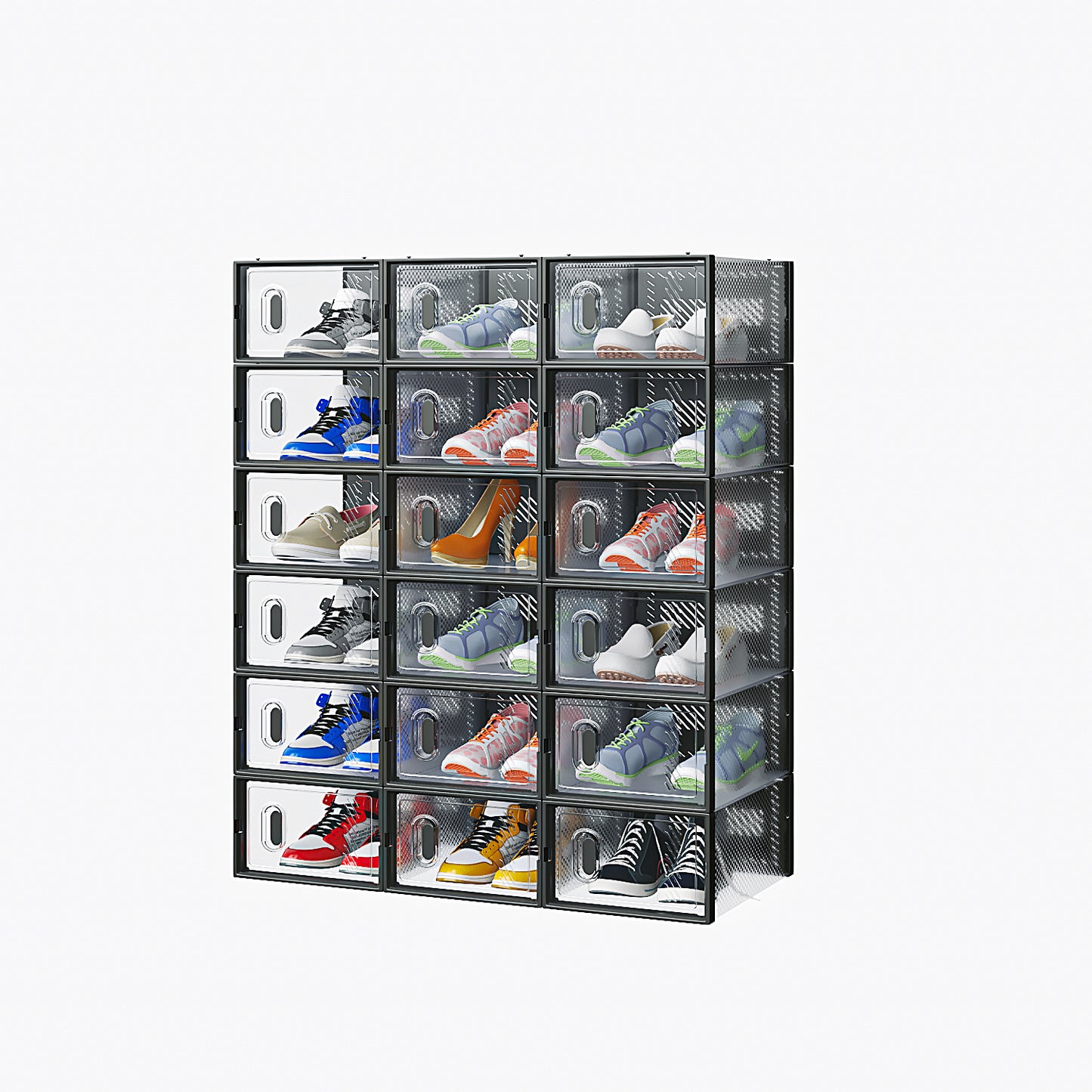 Black Small 18PCS 33x23x14cm Shoebox, Plastic, Grid, Free Combination