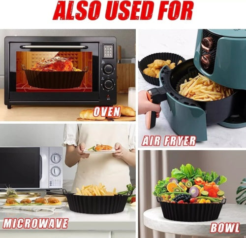 Silicone Air Fryer Pot For Liner Handle Baking Basket Accessories Pan Grey