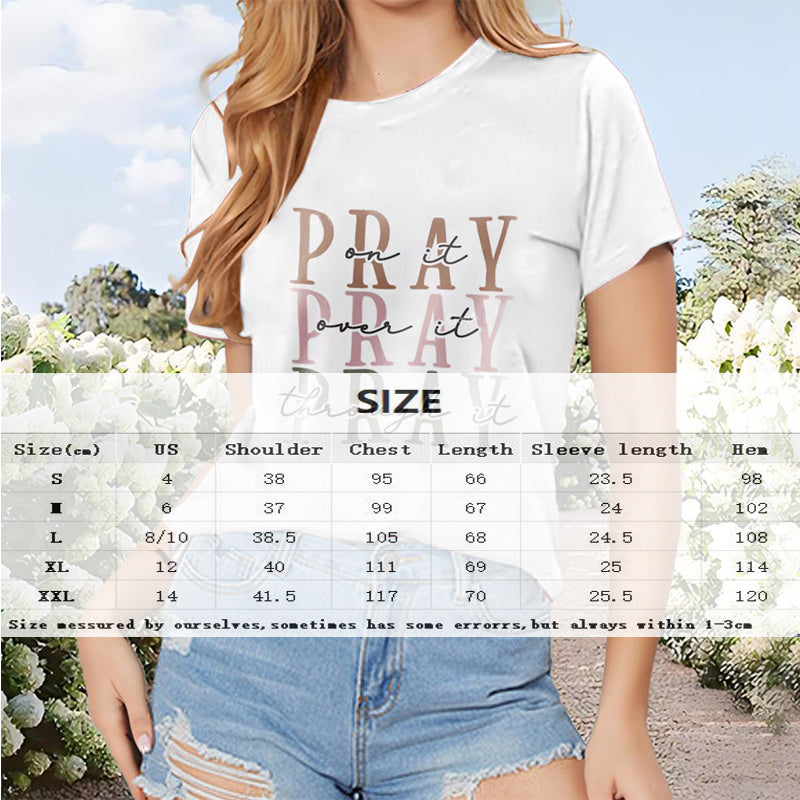 Women's 'PRAY' Print Round Neck Short Sleeve T-Shirt, Casual Summer Tee