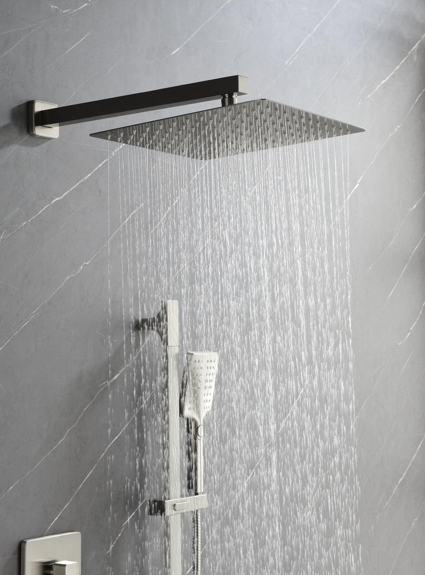 Shower System With Shower Head, Hand Shower, Slide Bar, Sprayer, Shower Arm, Hose, Valve Trim And Lever Handle