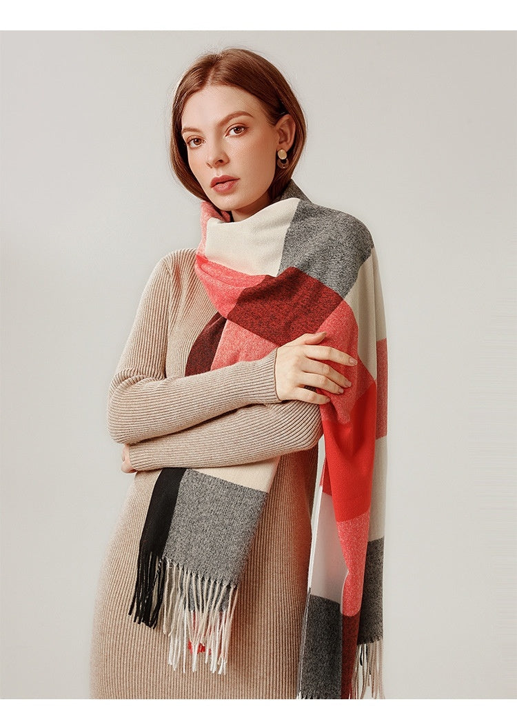 Shawl Scarf Winter Warmth Cashmere Tassel Plaid Long Bib