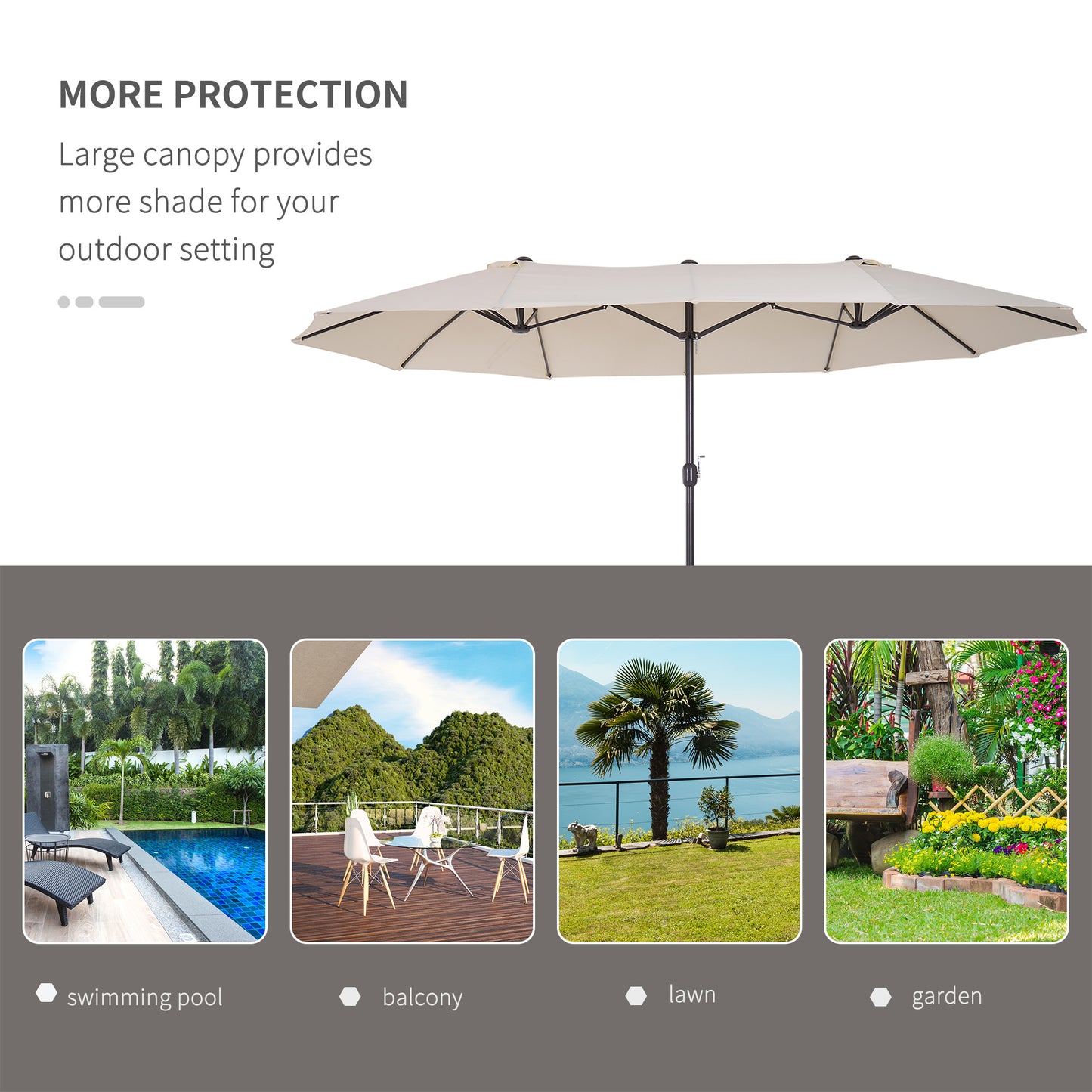 15ft Double Sided Patio Umbrella Outdoor Market Extra Large Cream White With Crank For Deck Lawn Pool