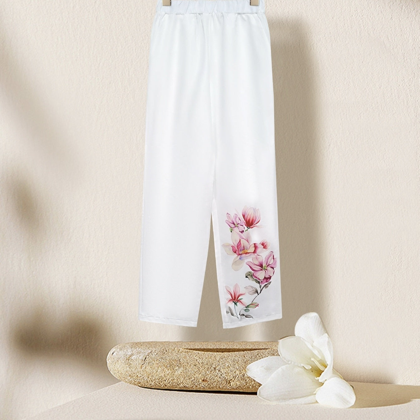 Ladies' Fashionable Floral Print Pocket Loose Casual Fashion Pants