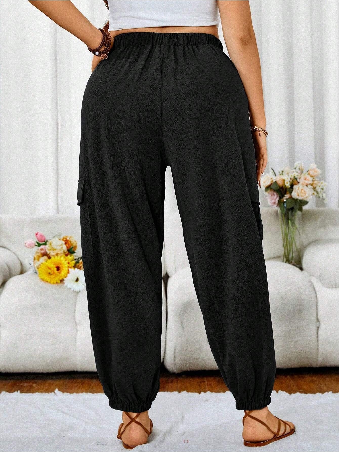 Women's Plus Size Casual Long Pants - Elegant & Minimalist Ankle-Cropped Trousers For Spring Or Autumn Daily Wear