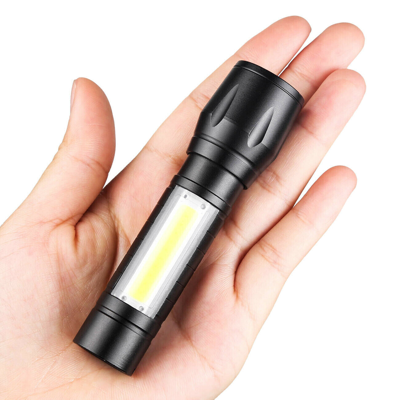 Mini Flashlight LED COB Torch Rechargeable High Lumens Zoomable Adjustable Focus Camping Light 3 Modes For Outdoor Waterproof