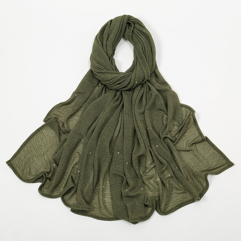 Hemp Wrinkle Starry Hot Rhinestone Headscarf Female Pleated