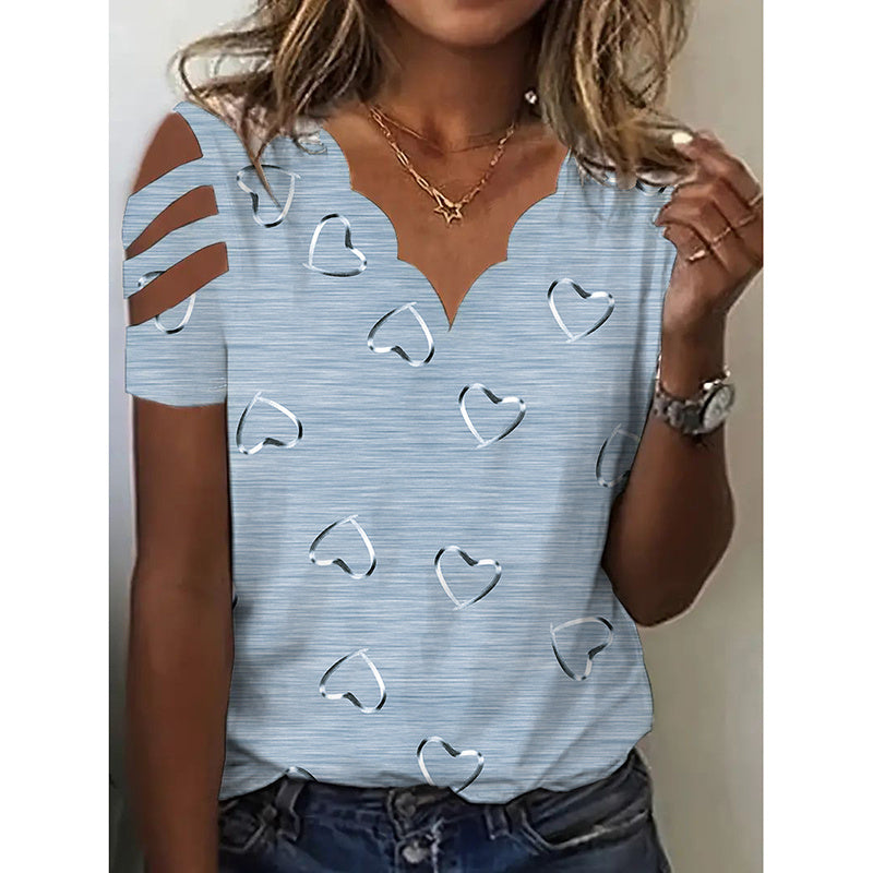 Women Cold Shoulder Tops Casual Loose Hollow Out Short Sleeve T Shirt Sexy V Neck Tops Blouses