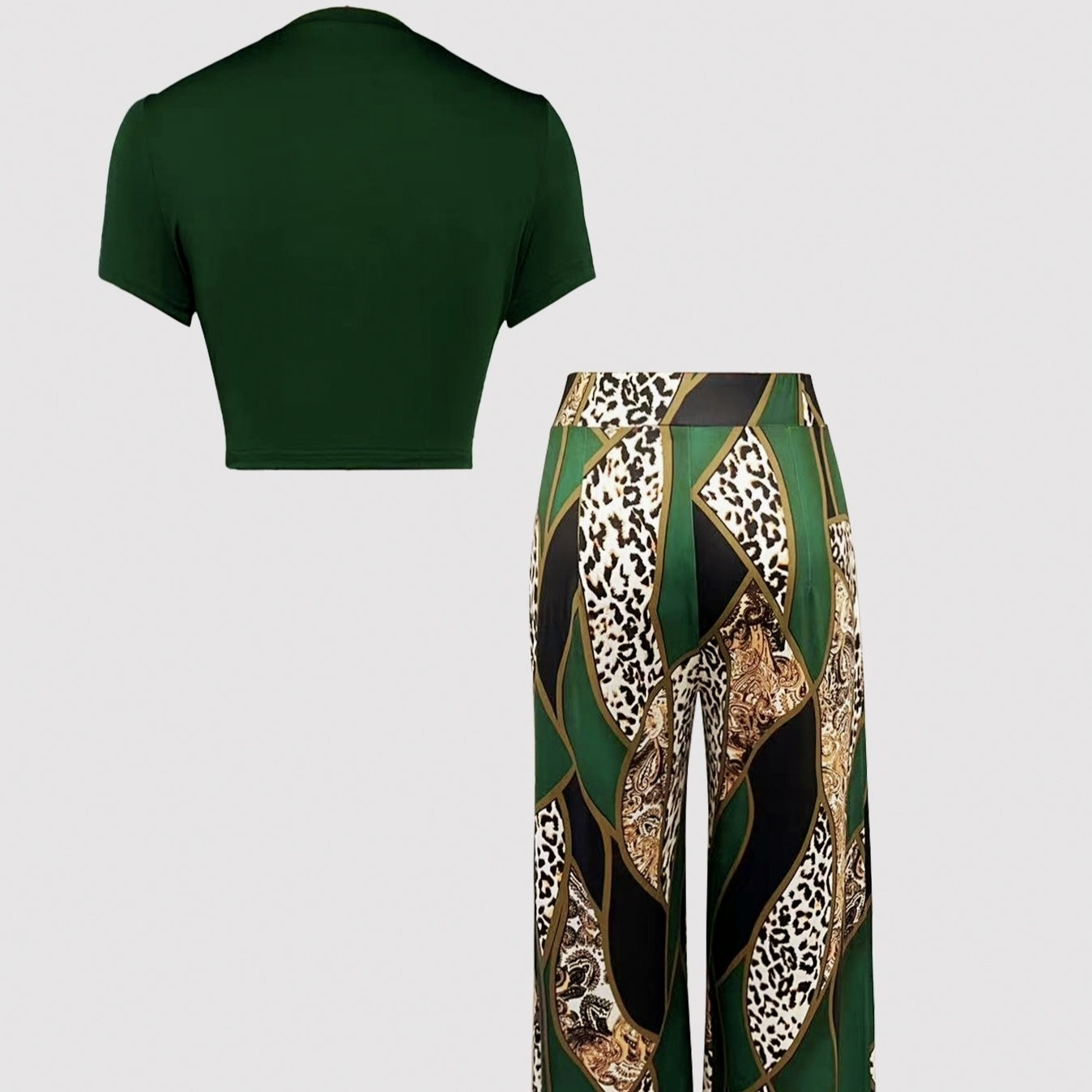 Ladies' Summer Round Neck Petal Sleeve Vest And Pants Two-piece Set Leopard Print Shirt Set