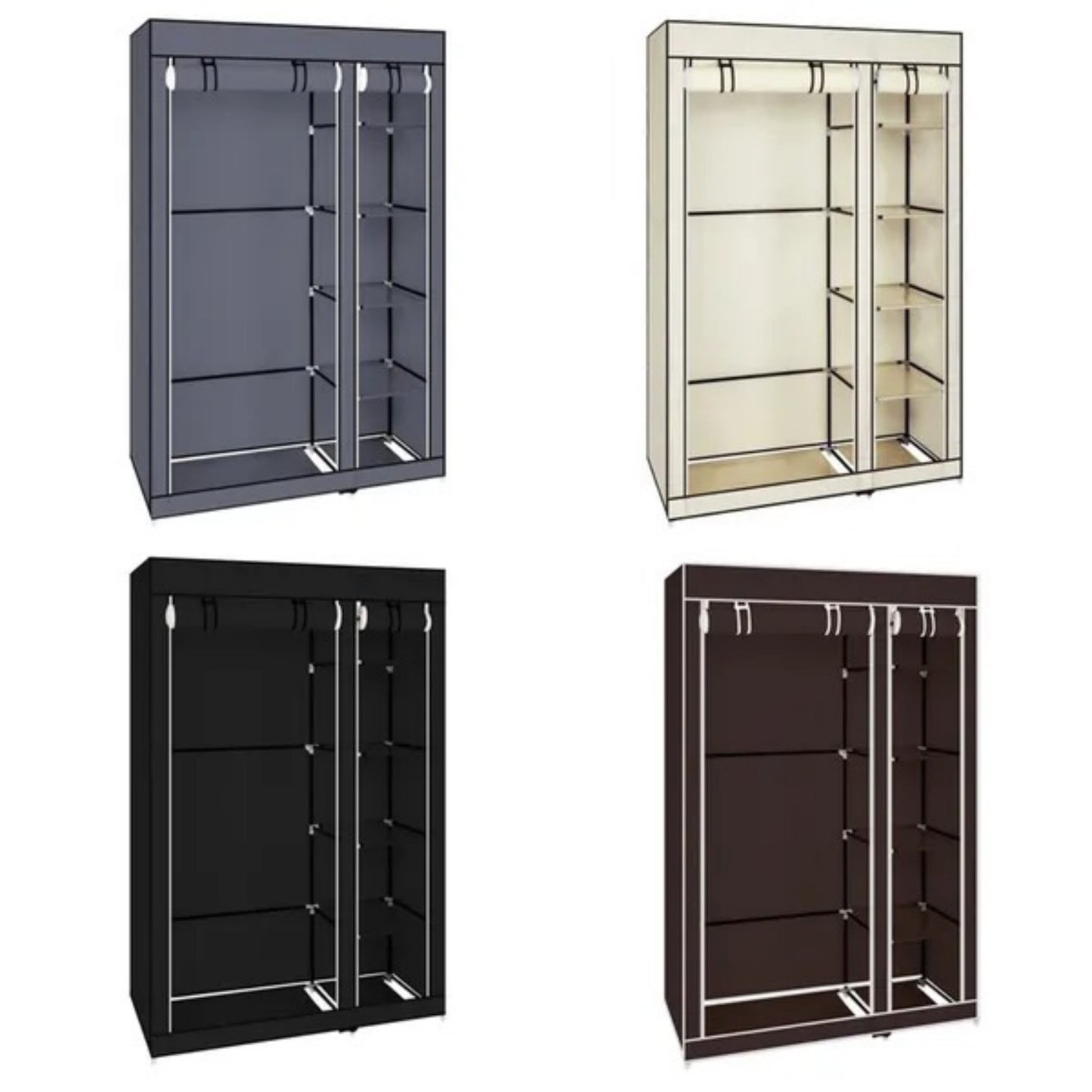 Portable Clothes Closet Wardrobe With Non-woven Fabric And Hanging Rod Quick And Easy To Assemble Black