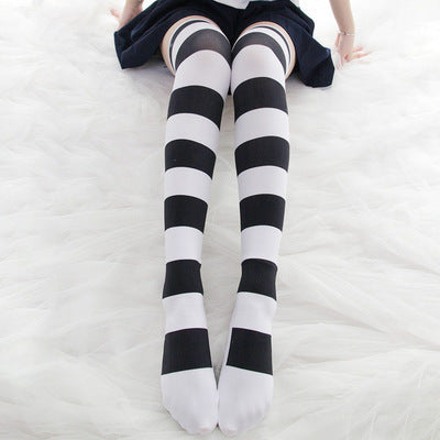 Striped Cat Footprints Socks Soft Girl Jk Over The Knee Stockings