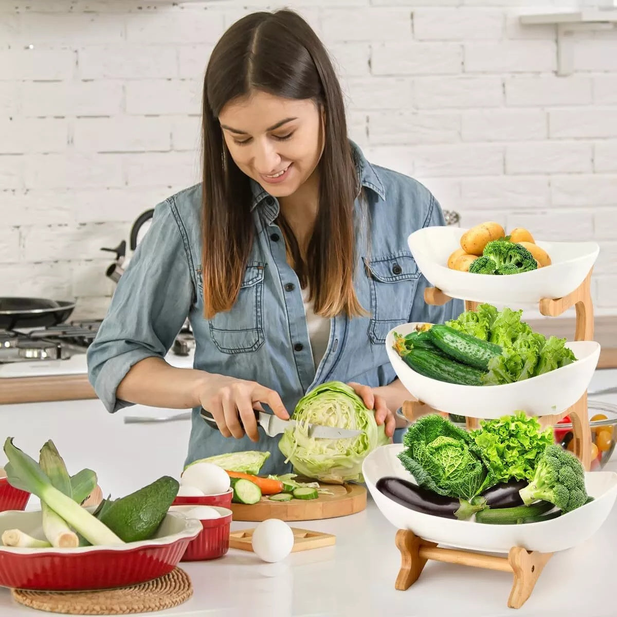 Multifunction Fruit Basket 3Tier Ceramic Bowl Countertop Fruit Bowl Vegetable