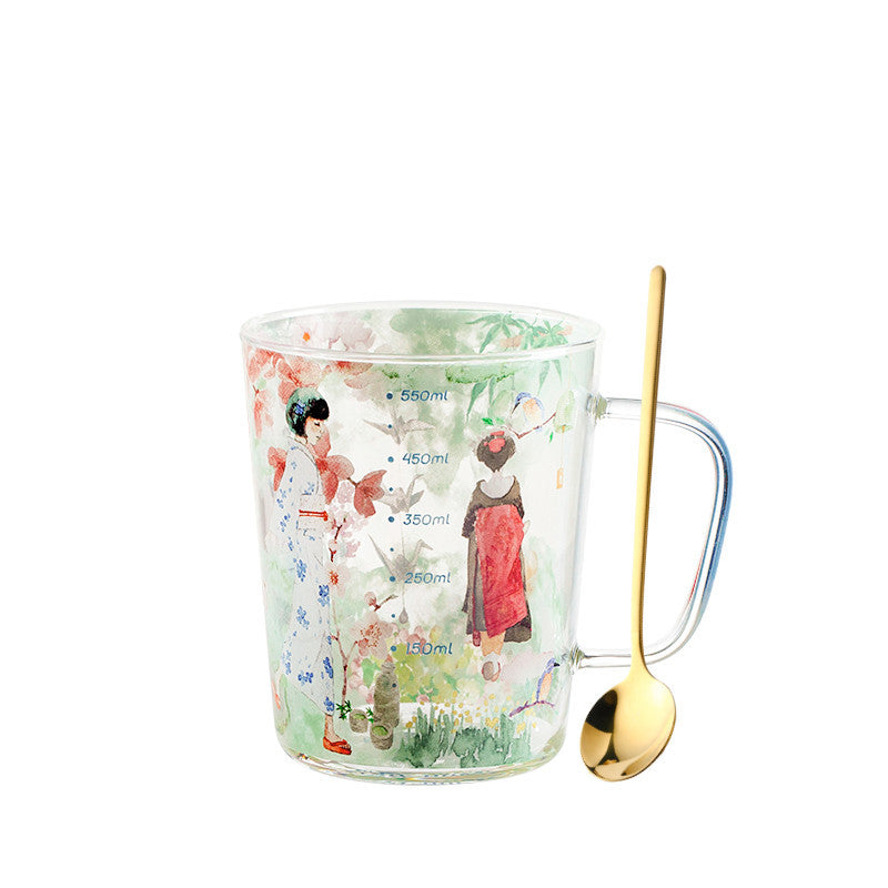 Japanese Style Large-capacity High Borosilicate Glass Mug With Graduated Spoon