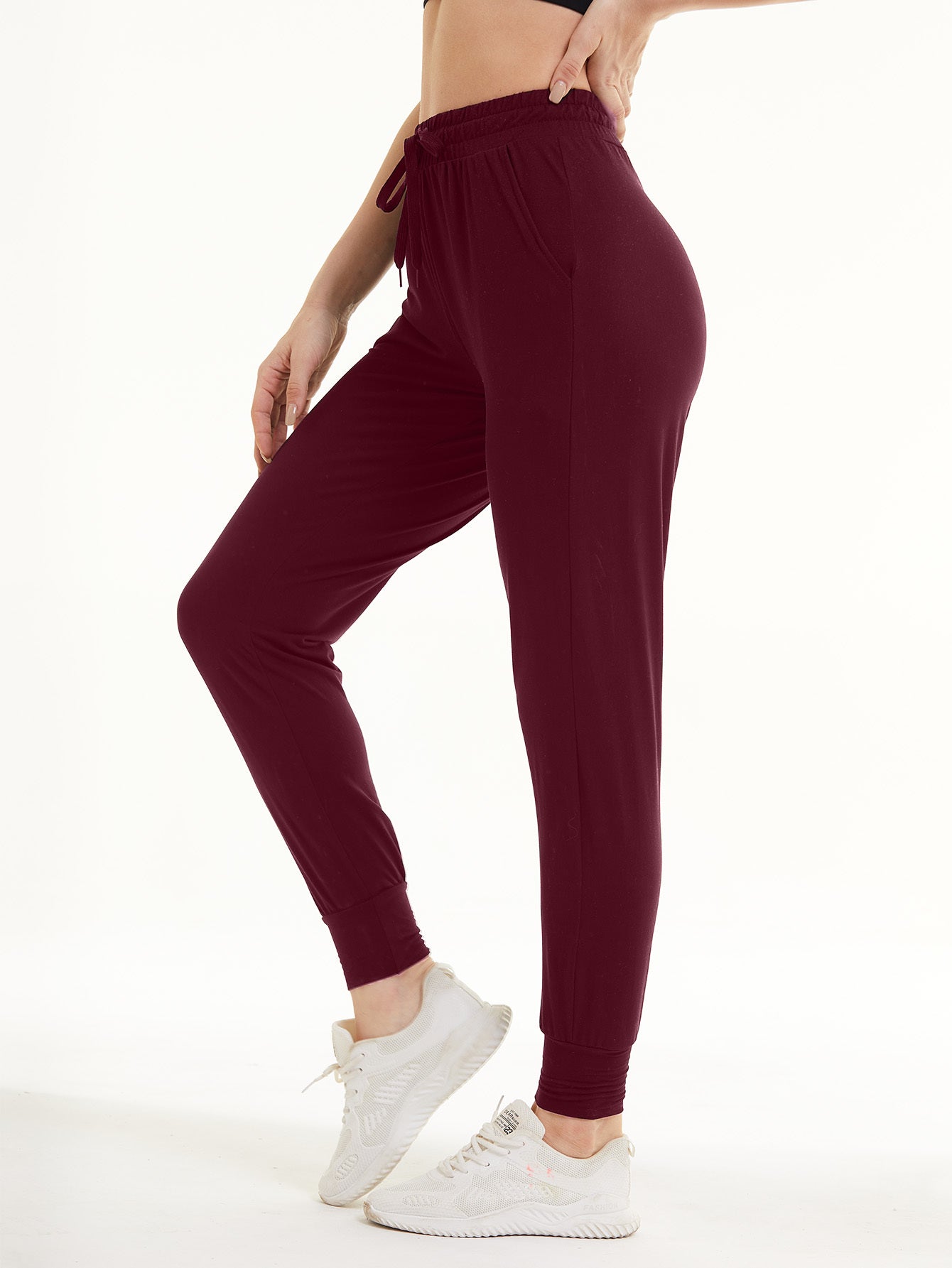 Sweatpants - Cropped New Solid Color Deep Crimson