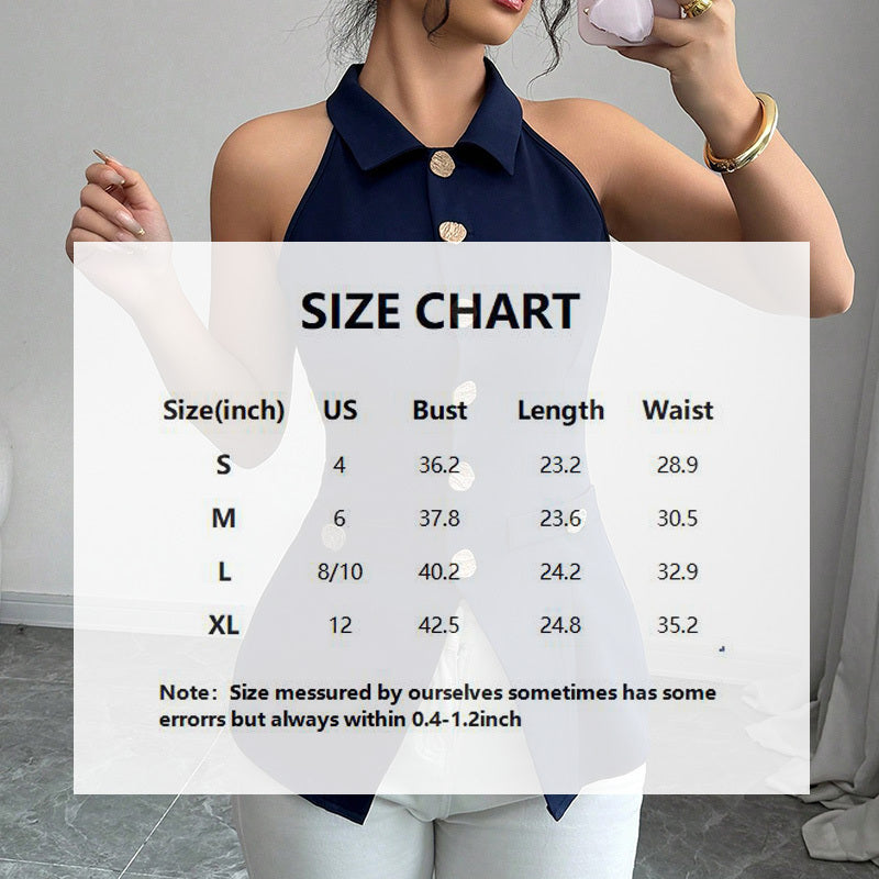 Women's Elegant Solid Sleeveless Vest - Button Front Lapel Top, Slim Fit Camisole For Spring&Summer