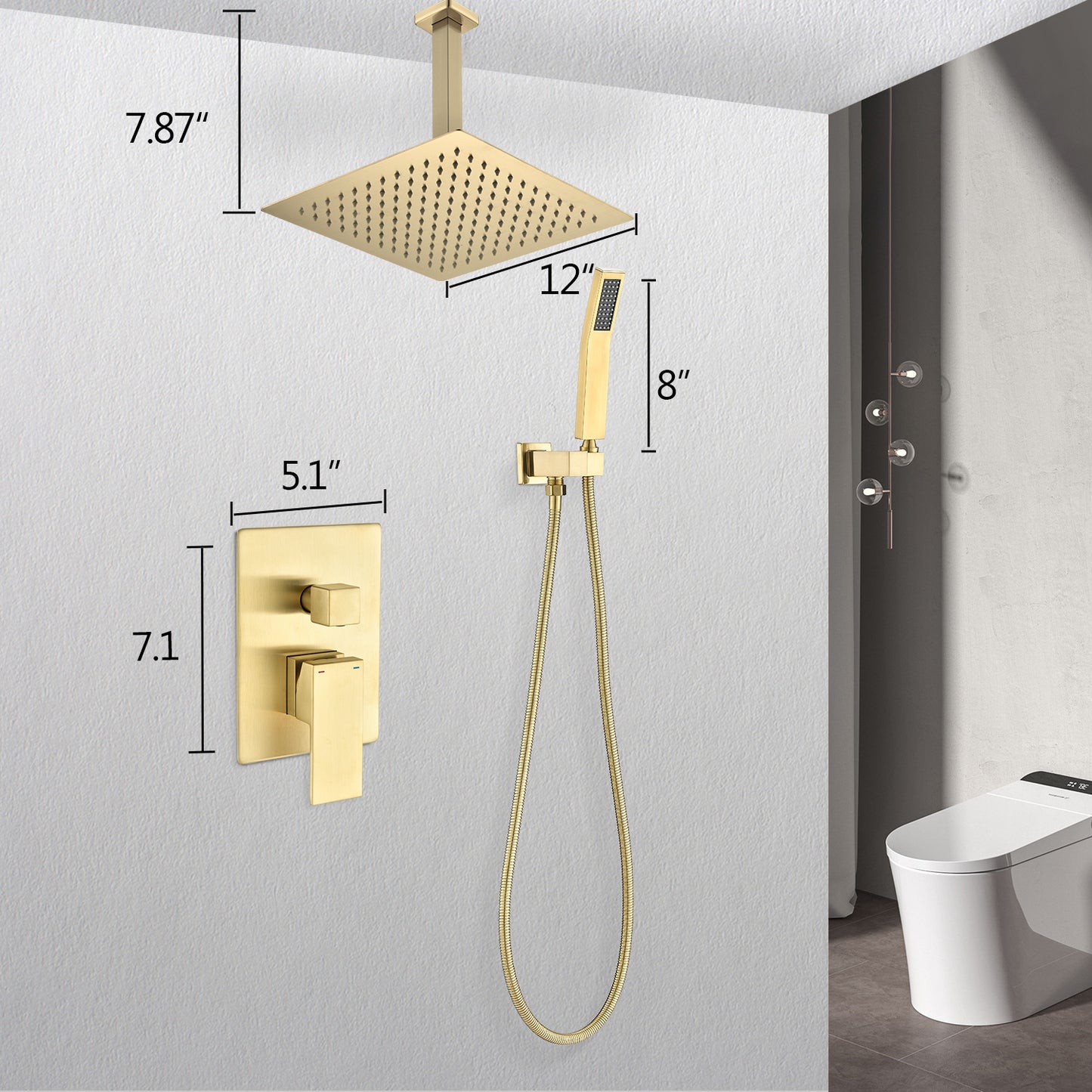 Ceiling Mounted Shower System Combination Set, With Handheld And Shower Head