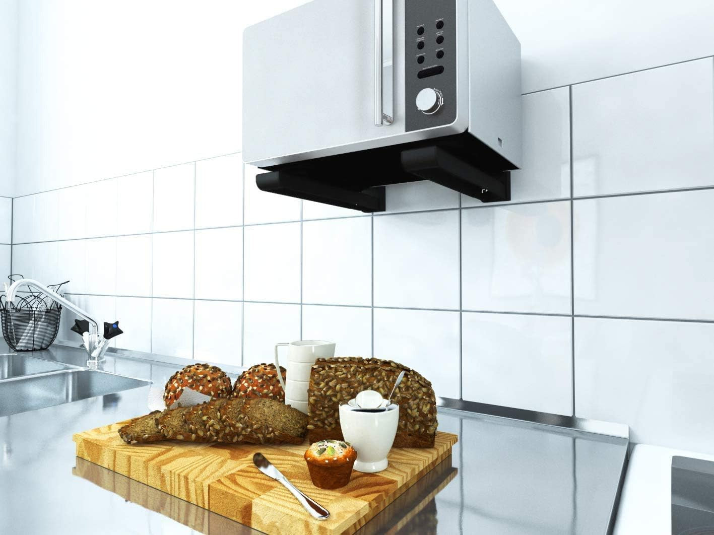 2X Microwave Oven Wall Mount Hanging Brackets Kitchen Rack Adjustable Stretch