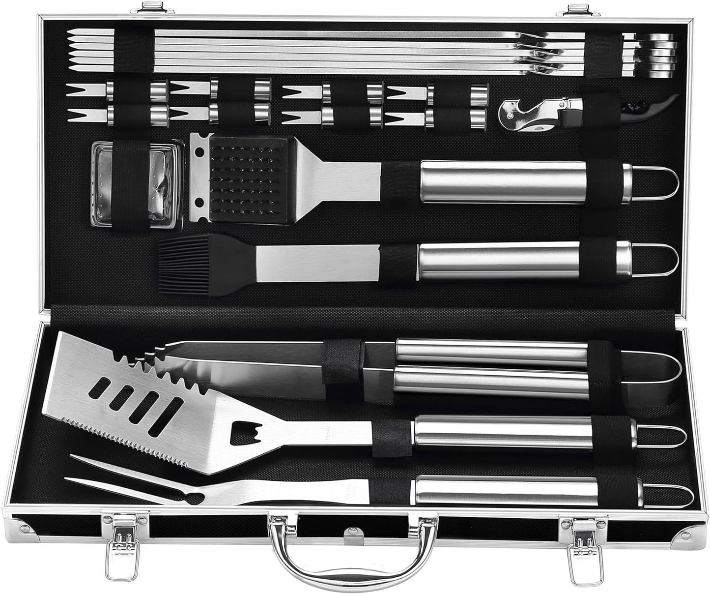 Grilljoy BBQ Accessories Grill Tools Set - 22PCS Stainless Steel Barbecue Grill Accessories For Outdoor Grill With Black Aluminum Case - Grilling Gifts For Men Dad -Grill Tools Kit