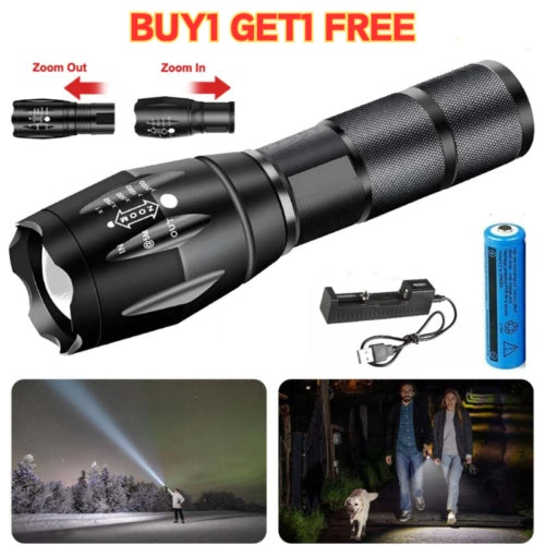 2PCS 1200000LM USB Rechargeable LED Flashlight Super Bright Torch Tactical Lamp
