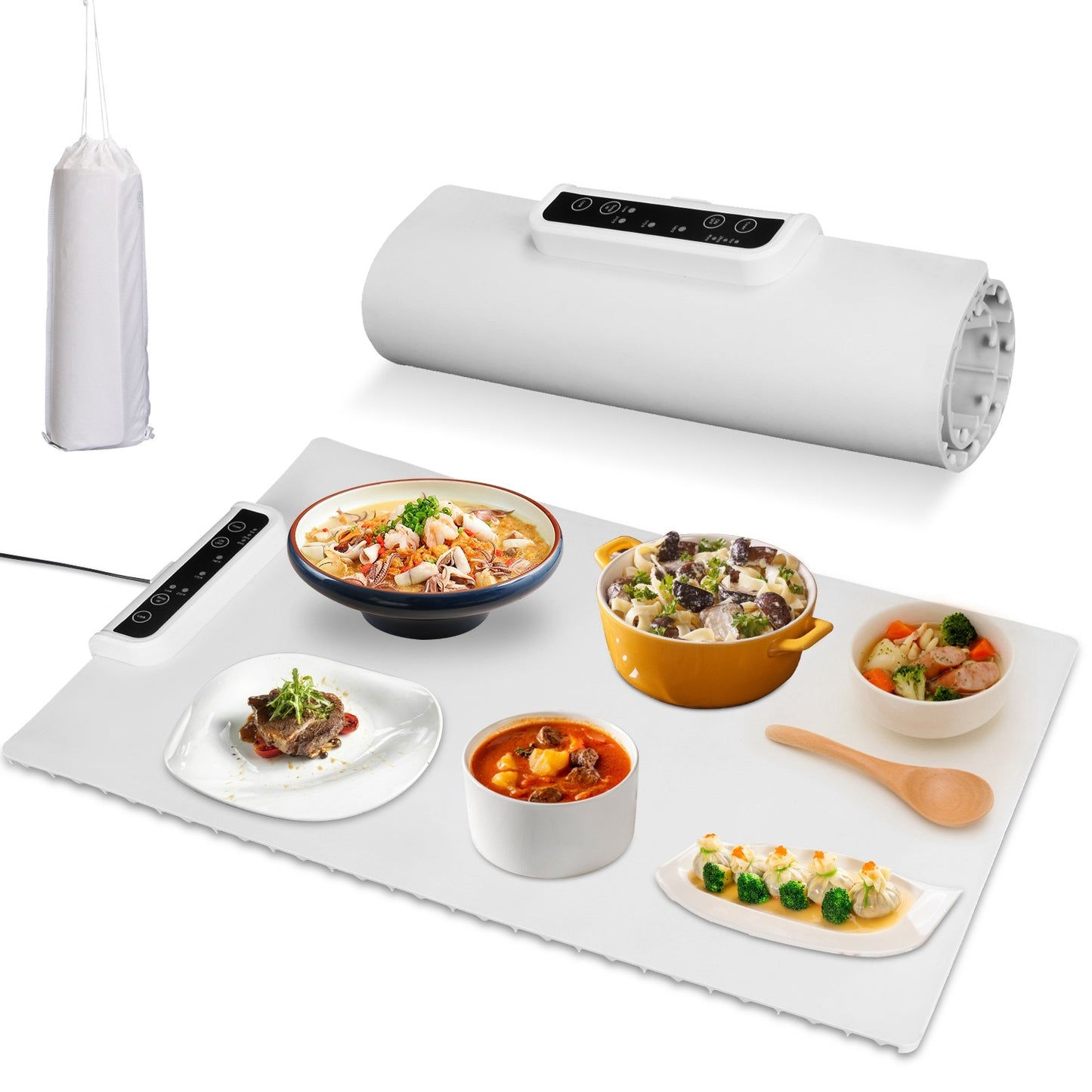 Electric Warming Tray Smart Food Warmer Roll Up Heating Pad With Adjustable Temperature Control 3 Auto Timer Settings For Buffet Party Gathering Restaurant