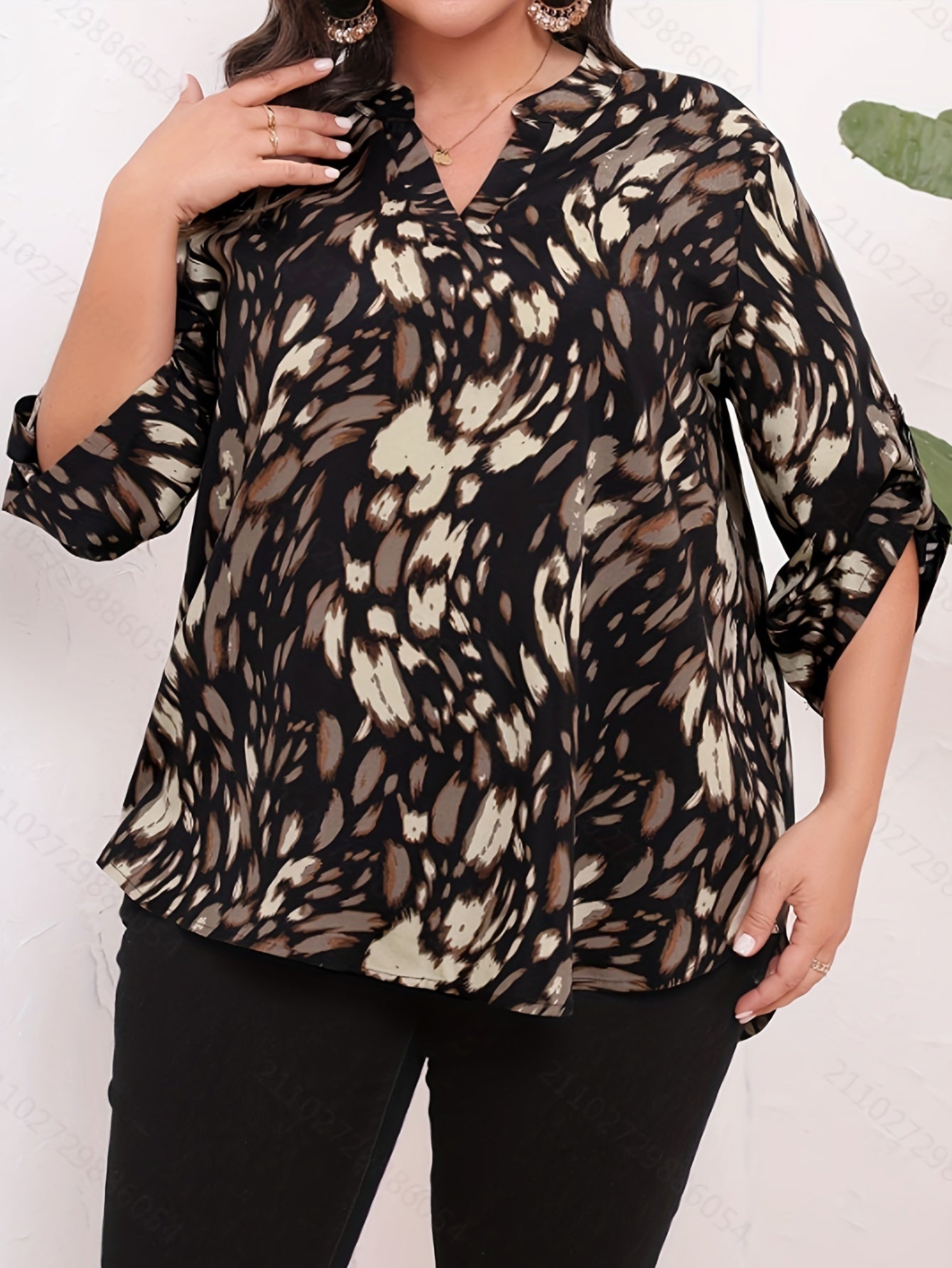 Women's Plus Size Fashion Print Summer Casual Elbow Sleeve Outgoing Top