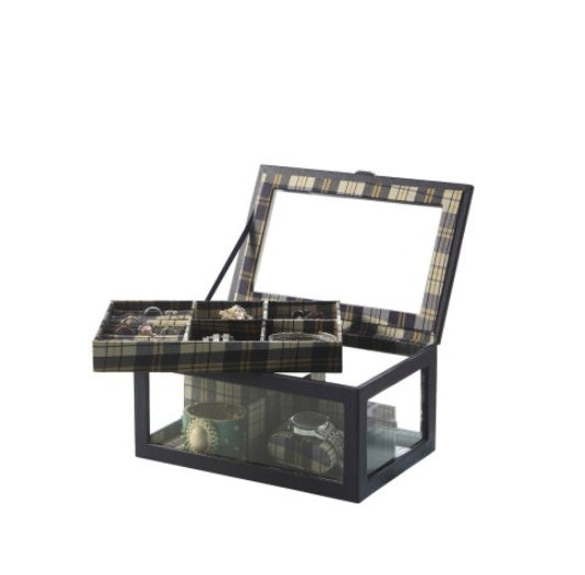 9.8 Long Tempered Glass And Leather Jewelry Case Watch Display, Blue