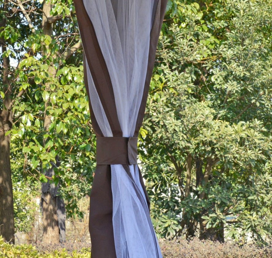 Brown Steel Gazebo Paradise 12x12 Party Tent With Double Roof, Curtains & Netting