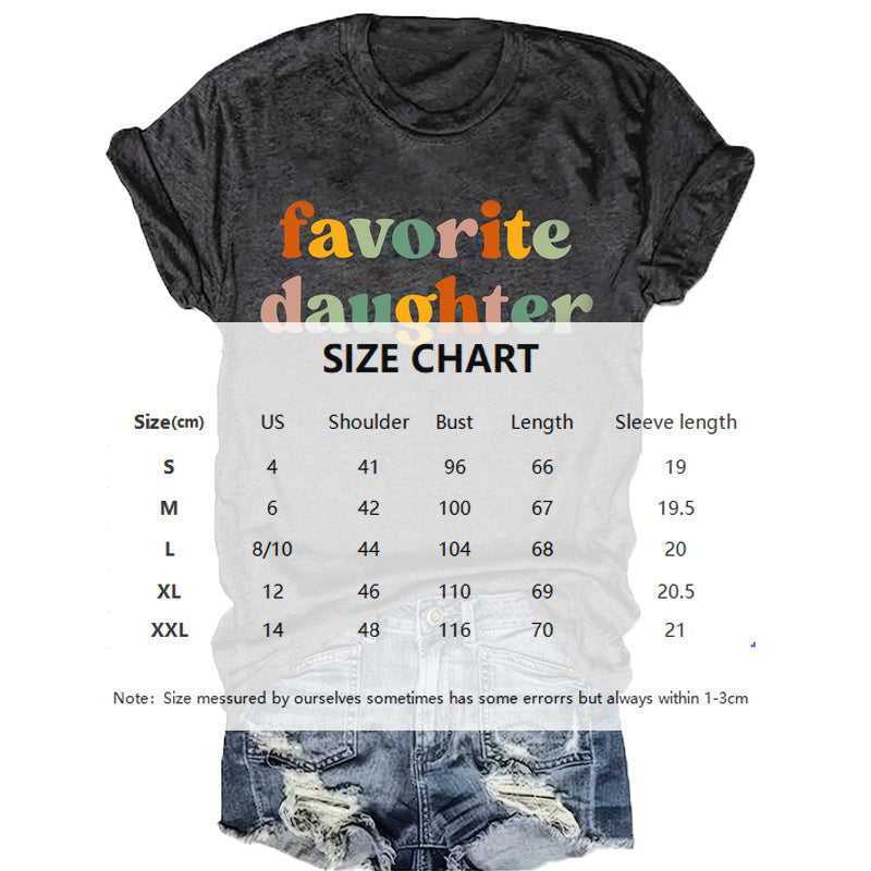 Women's Round Neck Tee - Colorful Letter 'Favorite Daughter' Print Casual Summer T-Shirt