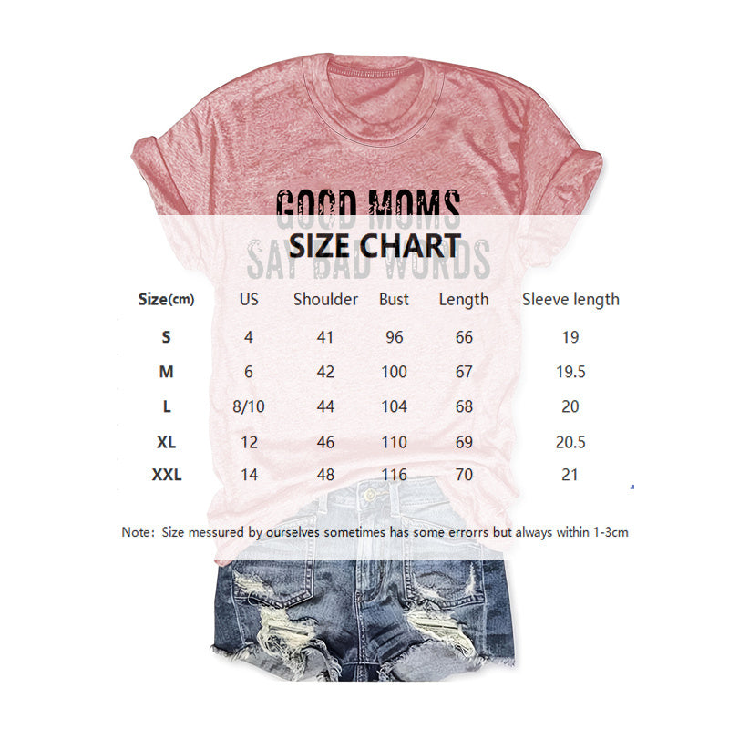 Women's Round Neck Short Sleeve T-Shirt - 'GOOD MOMS SAY BAO WORDS' Slogan Print Casual Summer Tee