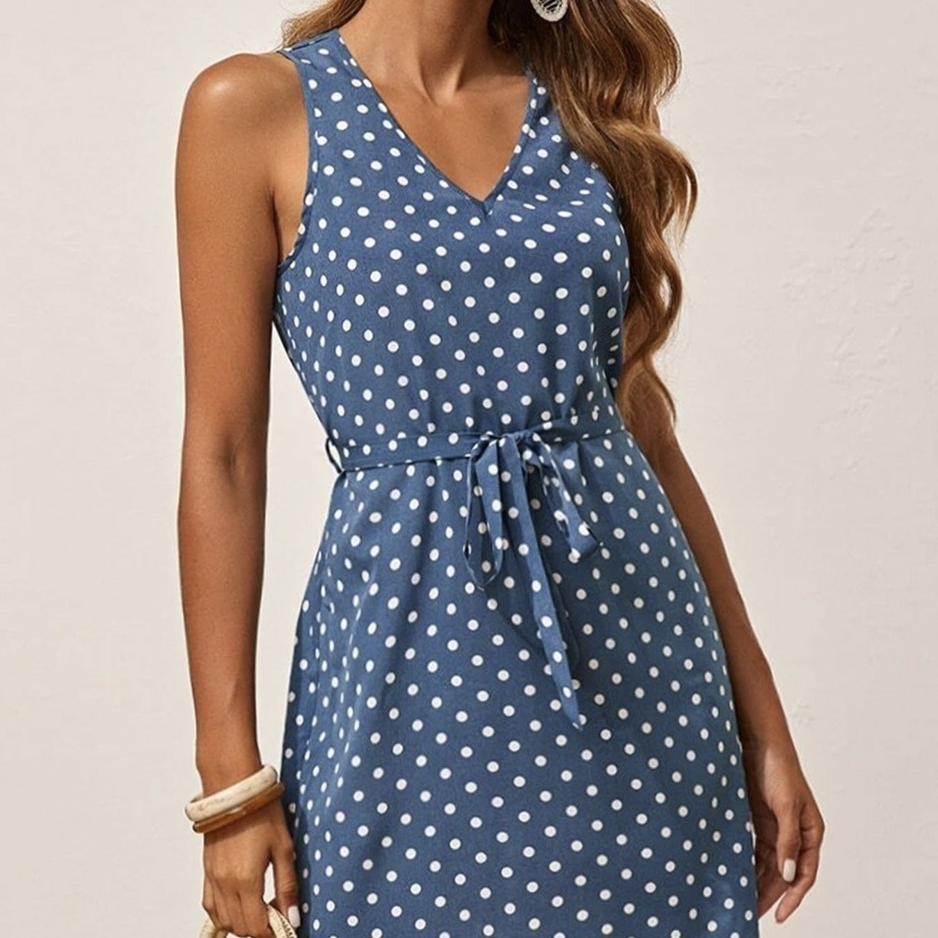 Ladies' V-neck Polka Dot Fashionable Casual Lace Up Off Shoulder Sexy Home Dress Dress