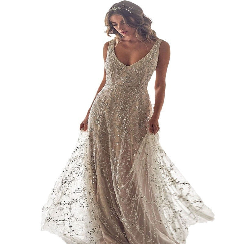 New Dress Bronzing V-neck Long