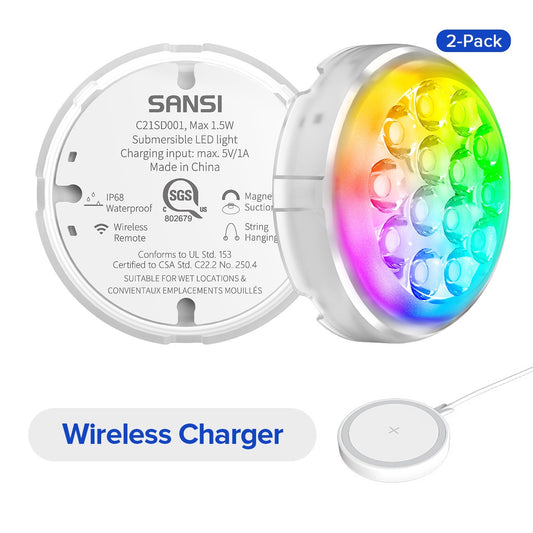 Sansi Upgraded Wireless Rechargeable Pool Lights,Submersible RBG LED Pond Lights,Color Changing Underwater Spotlight With Magnetic And Suction Cup Mounts