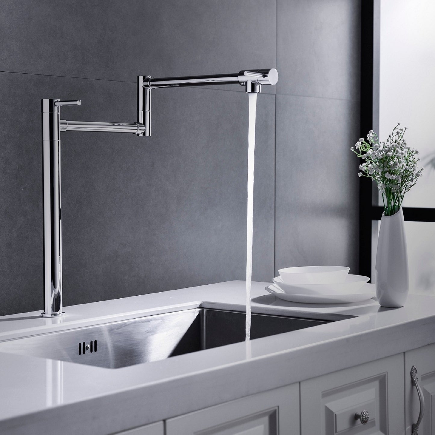 Folding Kitchen Faucet With Pot Shaped Filling And Extended Handle