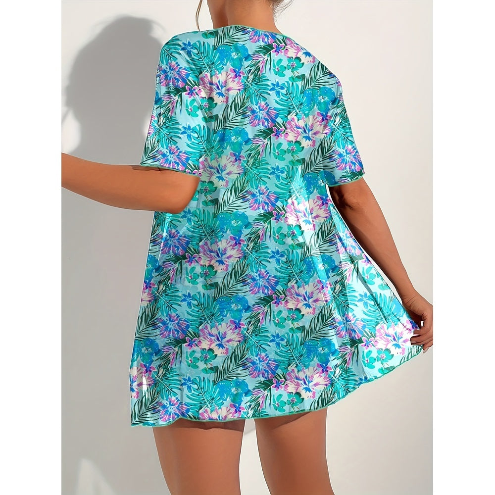 Local WarehouseFashionable Printed Slimming High Waisted Bikini Three Set Beach Vacation Sunscreen Swimsuit