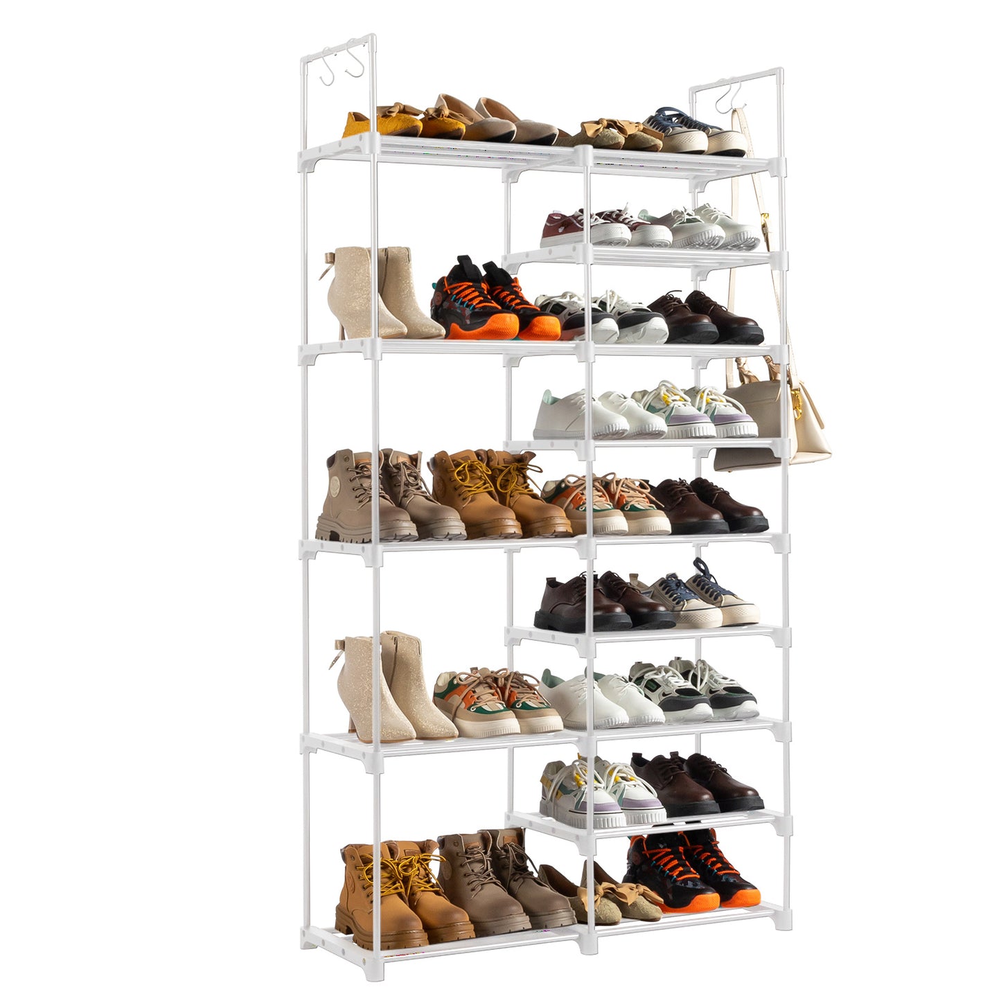 FCH Double Row 9-Layer Shoe Rack With Handles, 85.7x29.8x158cm White