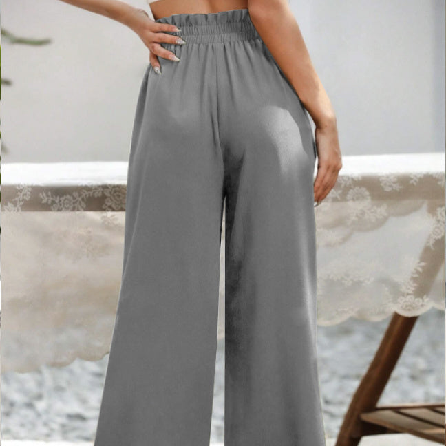 Ladies' Solid Color Fashionable Versatile Slanted Pocket Design Pants