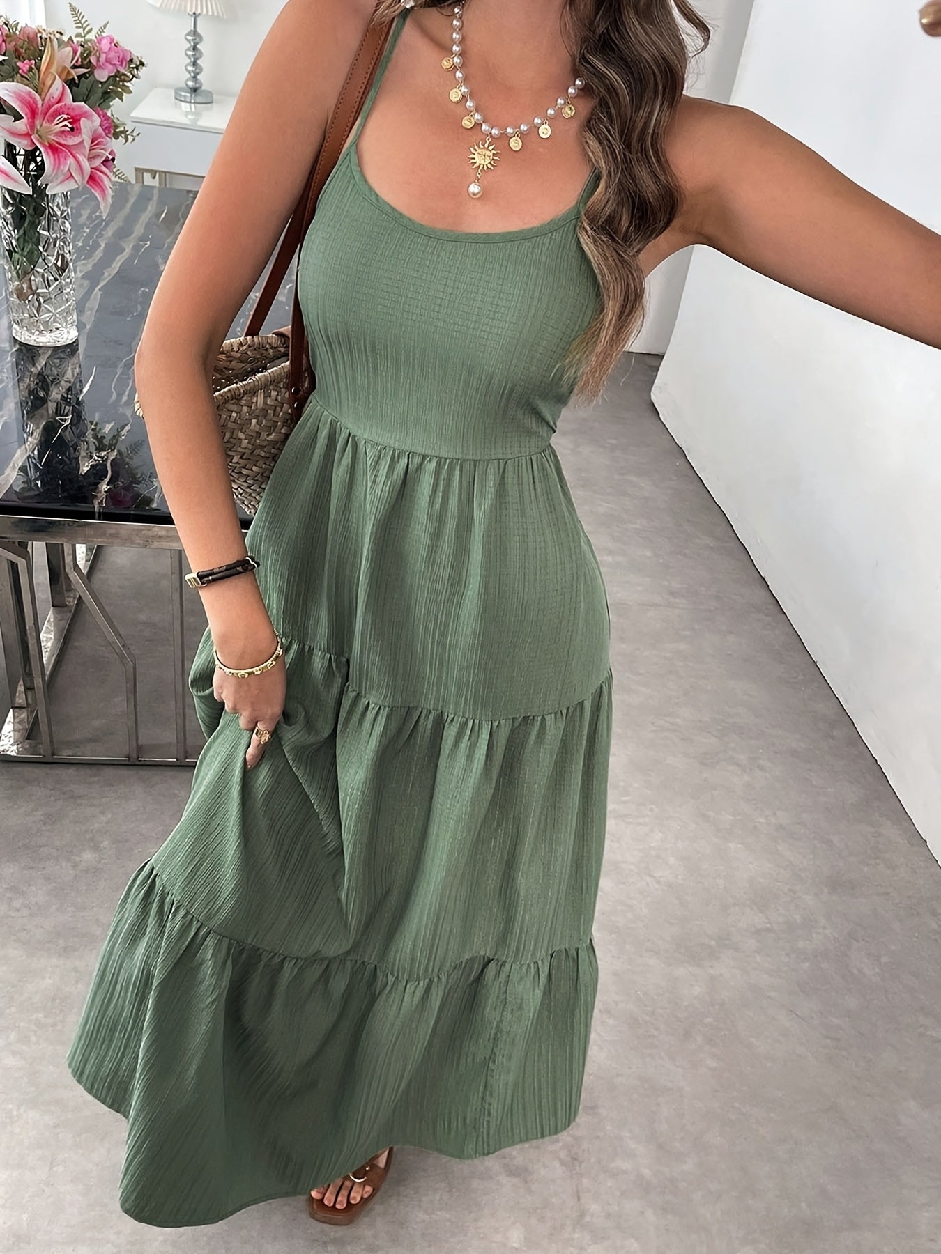 Women's Summer Sleeveless Tie-Bow Dress - Casual Beach Vacation Flowy Maxi Sundress