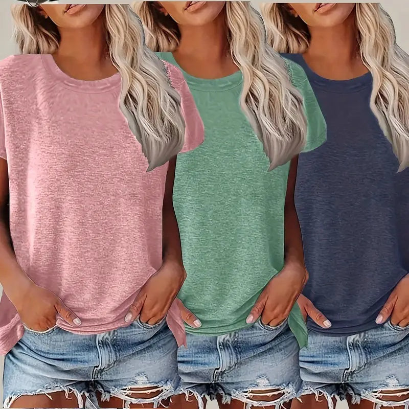 3 Pack Womens Tops Basic Summer Short Sleeve T Shirts Casual Loose Fit Tops 2025 Trendy Clothes