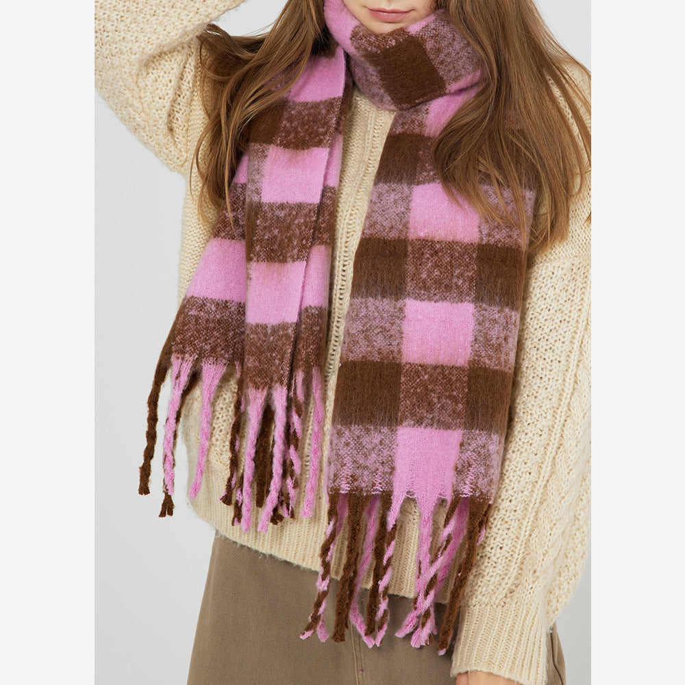 Chessboard Checked Soft Waxy Mohair Scarf