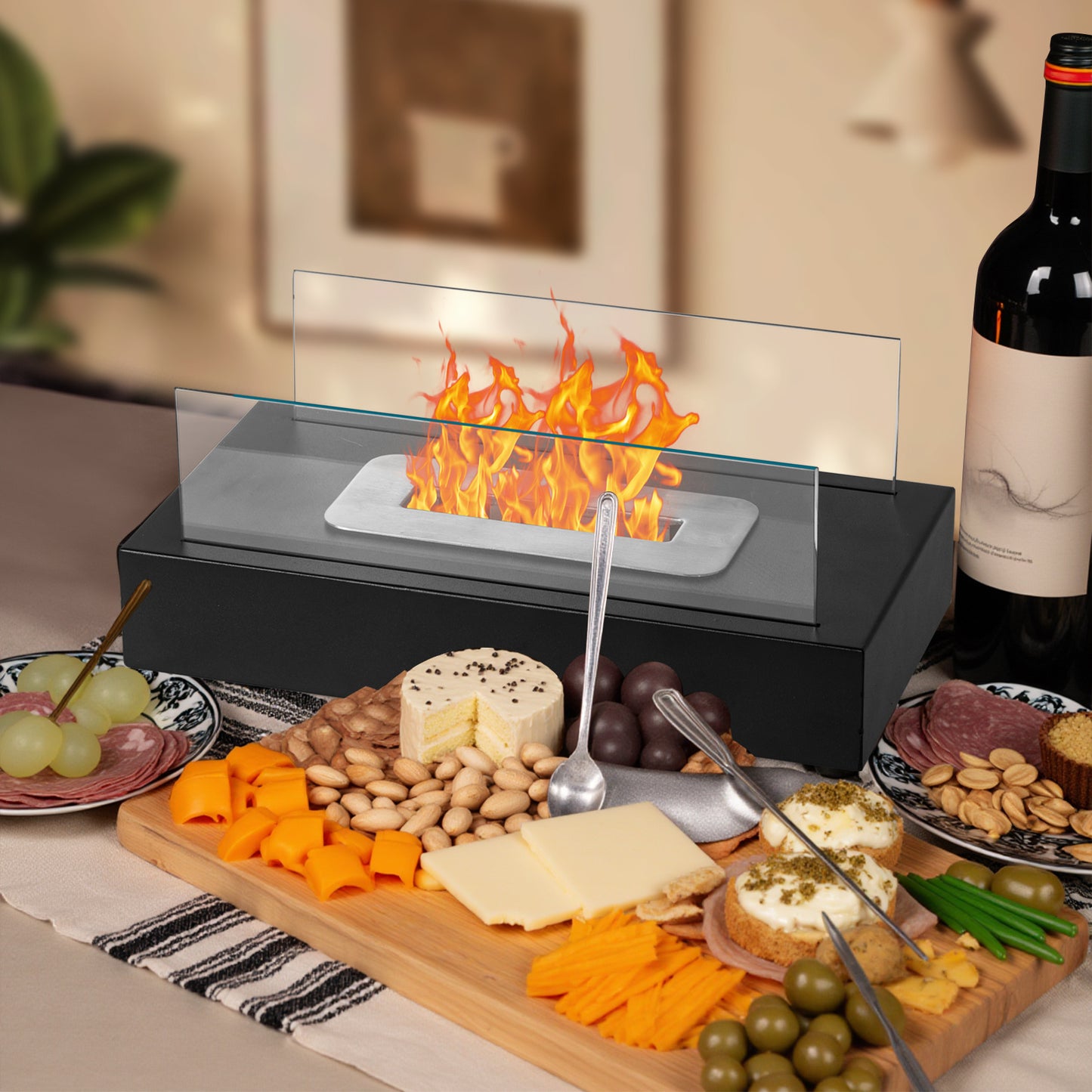 2Pack Smokeless Fire Pits With Windshield   Rectangular Outdoor Firepit With Telescoping Roasting Forks & Fire Tamer Iron Body  Stainless Steel Burn Chamber  Black