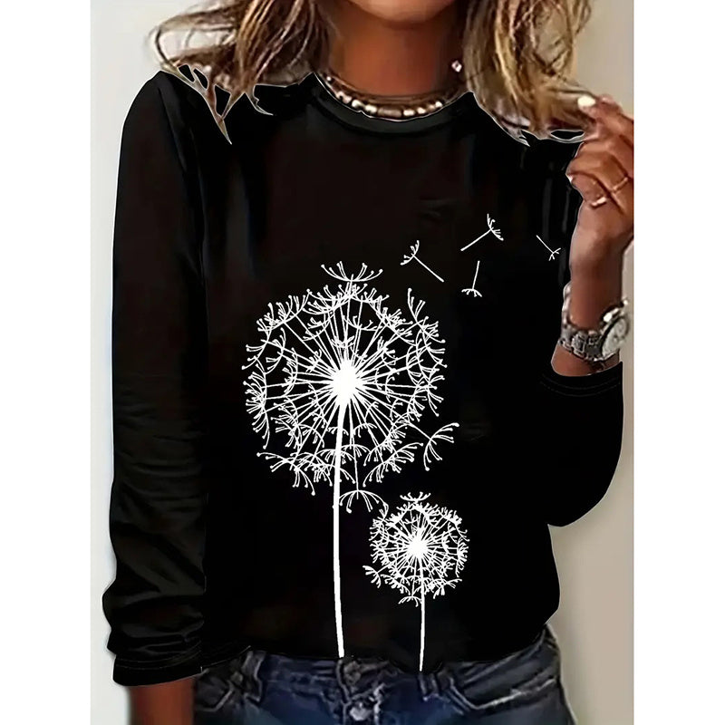 Women's Floral Print Crewneck Casual Long Sleeve T Shirt Pullover Graphic Tee