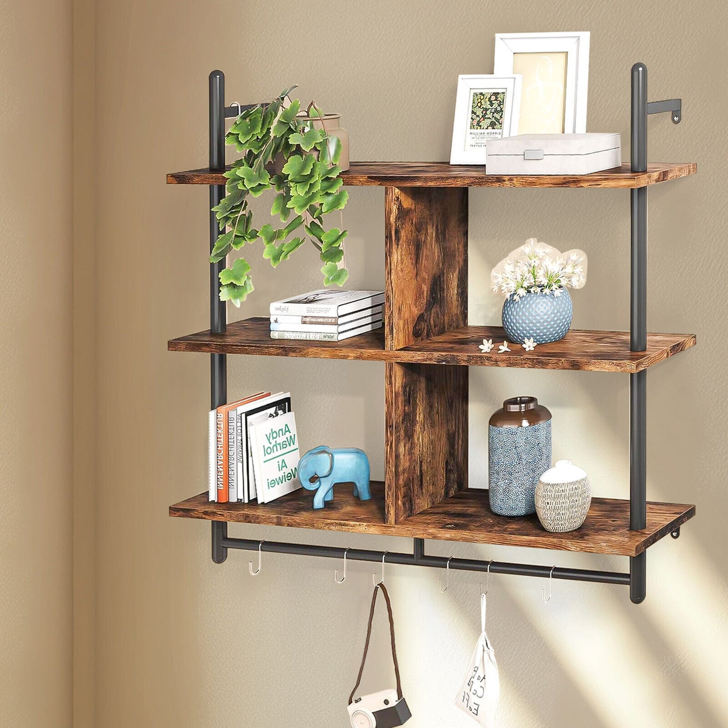 3 Tier Floating Shelves Metal Brackets Wall Mounted Shelf Over Toilet Bathroom